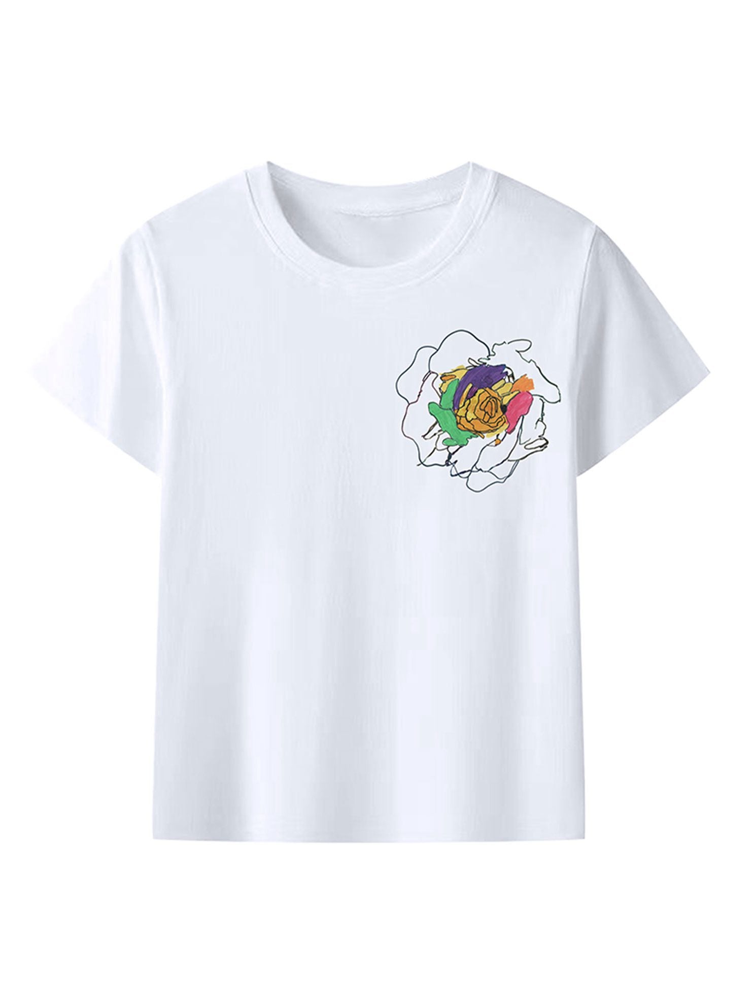 Floral Print Unisex White Crewneck T-Shirt